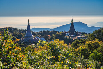 Chiang Mai nature landscape view at Twin Pagoda of Doi Inthanon, Chiang Mai Thailand