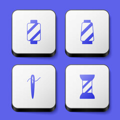 Set Sewing thread on spool, Needle for sewing with and icon. White square button. Vector