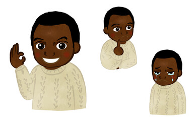 Boy's upper body illustration set in a sweater African American Ver