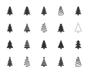 Vector set of christmas tree flat icons. Pixel perfect.