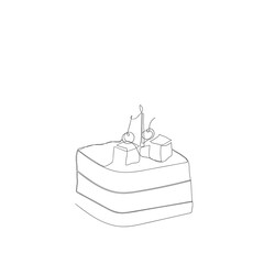 hand drawn continuous line drawing birthday or wedding cake illustration vector isolated