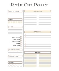 Recipe Card Planner beautiful and handy templates. The recipe book helps you prepare any dish and make your time in the kitchen more fun and interesting. 