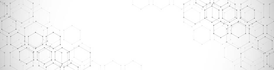 Banner design template or website header. Abstract background with geometric shapes and hexagon pattern