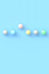Blank for New Year's greetings. Bright Christmas balls on a blue background.