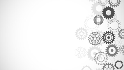 Cogs and gear wheel mechanisms. Concepts and ideas for hi-tech digital technology and engineering design. Abstract technical background of mechanical engineering