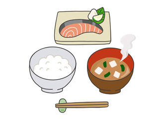 鮭の塩焼き定食 / 和食の朝ご飯
