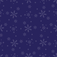 Snowflakes vector pattern. Minimalistic classic pattern. Blue, winter seamless pattern for design decoration and gifts for Christmas. Festive snowflakes for textiles and prints. Freehand drawing