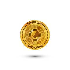Naklejka premium Rhino Head Coin Vector. With Rhinoceros icon on gold color. Luxury and premium illustration