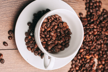 a cup of coffee freshly brewed beverage view from above