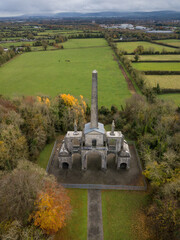 Aerial view of Connolly Folly obelisk in Celbridge. Co. Kildare. Ireland. November 2021