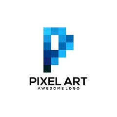 letter p logo pixel art style illustration