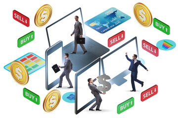 Online currency trading concept with business people