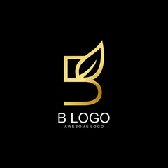 b initial leaf logo gold color gradient luxury