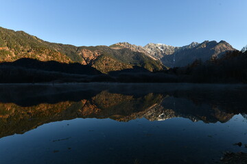 上高地風景 大正池 早朝