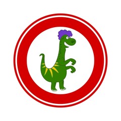 Lizard dinosaur prohibition road sign on white and red background
