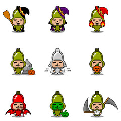 Fototapeta premium Vector cartoon character Vegetable chayote Mascot Costume Halloween Bundle Set
