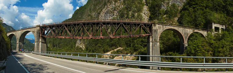 Fototapeta na wymiar Railroad bridge over the river Piave at Pietratagliata, Italy, Europe 