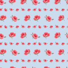 Elegant cute horizontal striped rose pattern with dots on blue