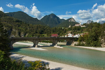 Road bridge over the river Fiume Fella at Moggio di Sopra, Italy, Europe
