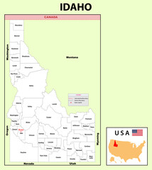 Idaho Map. Political map of Idaho with boundaries in white color.