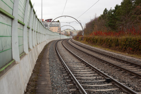 The tram line. The tram tracks turn to the right.