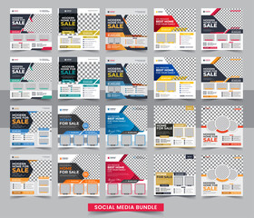 Real estate Home sale social media post or square banner template Bundle. Editable real estate house sale and home rent advertising geometric modern square Social media post banner layouts