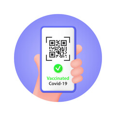 A hand holds a smartphone with the QR code of the Covid-19 vaccination certificate.