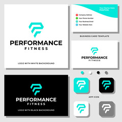 Obraz premium Letter P F monogram fitness logo design with business card template.