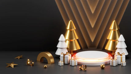 3D Rendering. Happy New year and Christmas background realistic render