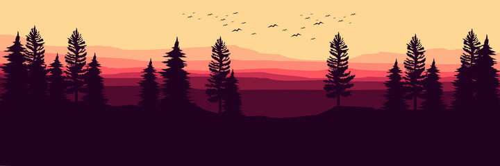 sunset dawn landscape mountain vector illustration for pattern background, wallpaper, background template, and backdrop design