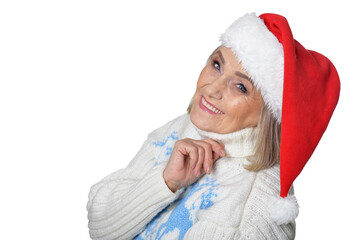 happy senior woman in Santa hat