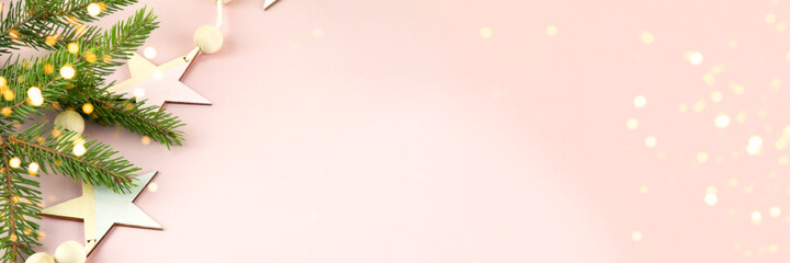 Garland of stars on a pink background. Banner