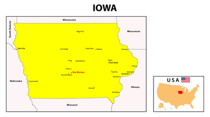 Obraz premium Iowa Map. State and district map of Iowa.