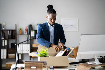 Job Quit. Employee Holding Cardboard Box