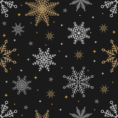 Simple Christmas seamless pattern. Snowflakes with different ornaments. On white background
