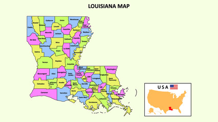 Louisiana Map. District map of Louisiana in 2020. District map of Louisiana in color with capital.