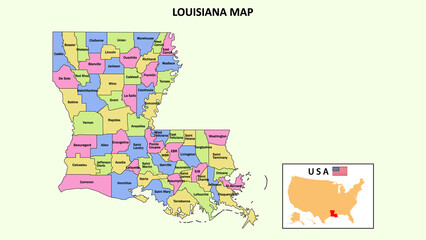 Louisiana Map. District map of Louisiana in 2020. District map of Louisiana in color with capital.