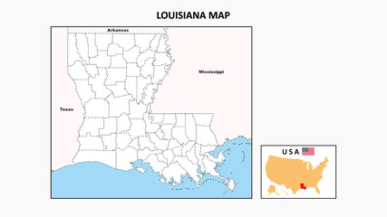 Louisiana Map. Political map of Louisiana with boundaries in Outline.