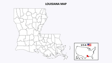 Louisiana Map. State and district map of Louisiana. Political map of Louisiana with outline and black and white design.