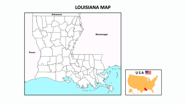 Louisiana Map. Political map of Louisiana with boundaries in Outline.