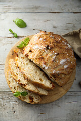 Homemade cheese tomato bread on a desk