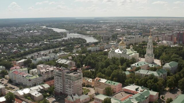 Penza city, in summer. Taken from a quadcopter. Panorama of the city of Penza from the air in the summer. Penza, Russia.