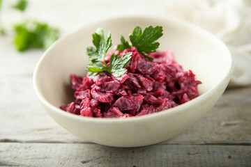Traditional homemade Russian beetroot salad