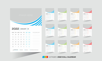 4 colored 12 month 12 pages 2022 wall calendar