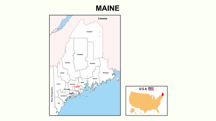 Maine Map. Political map of Maine with boundaries in white color.