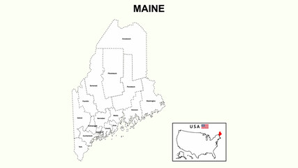Maine Map. State and district map of Maine. Administrative map of Maine with district and capital in white color.