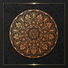 Luxury ornamental Arabesque mandala design with golden and black color background