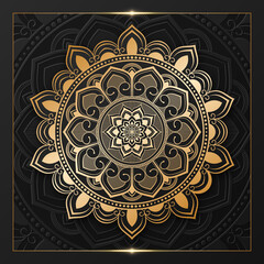 Luxury ornamental Arabesque mandala design with golden and black color background