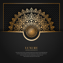 Luxury ornamental Arabesque mandala design with golden and black color background