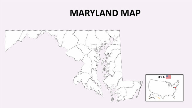 Maryland  Map. State And District Map Of Maryland. Political Map Of Maryland With Outline And Black And White Design.